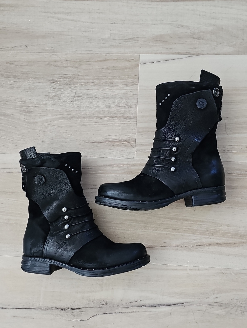 Rare Vintage A.S.98 Italian Black Suede Biker Studded Boots Like New Sz 37
